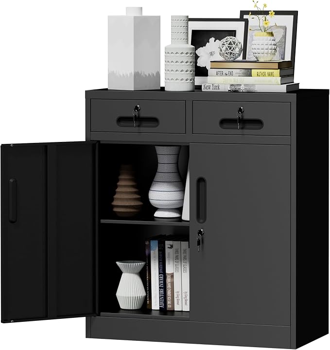 Metal Storage Cabinet with Drawer and Adjustable Shelve, 35" Steel Garage Storage Cabinets with lock, Locking Tool Cabinet Utility Cabinets for Garage,Bathroom,Kitchen,Home Office,School,Shop