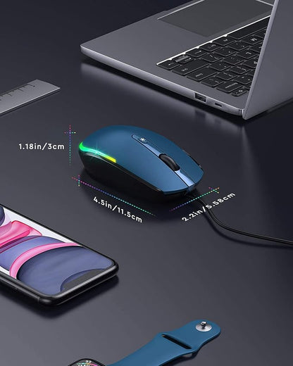 seenda Wired Mouse - USB Computer Mice Wired with RGB Backlit Optical LED Mouse with Attached USB Cord for Laptops Notebooks Chromebook - Blue & Black