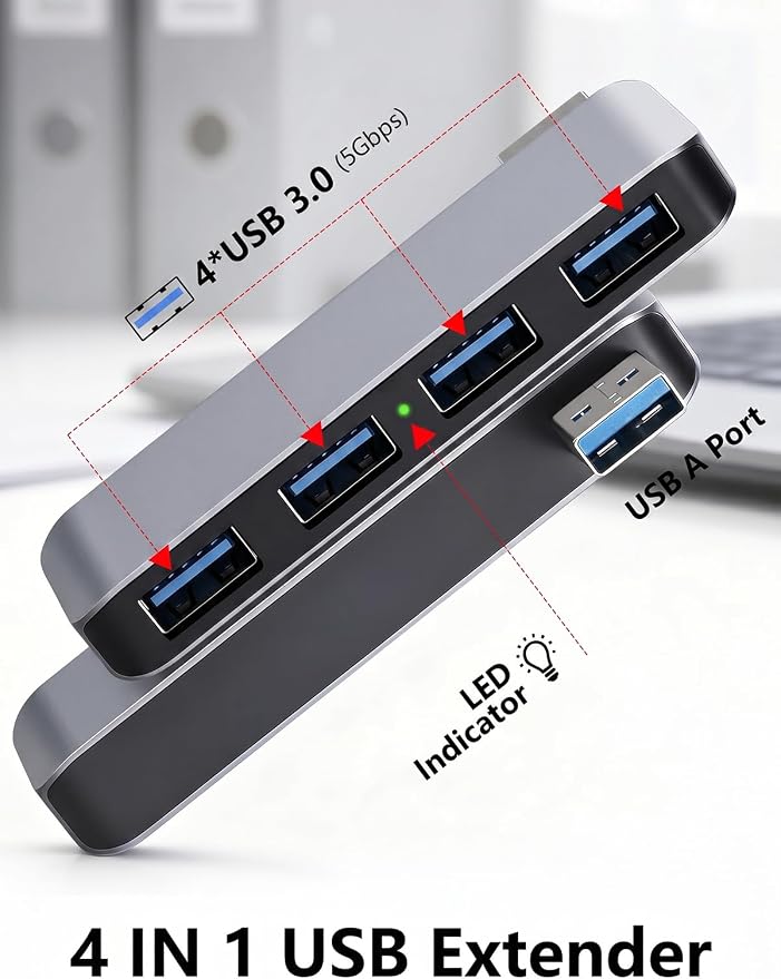 USB 3.0 Hub, Cable-Free USB Splitter Portable USB Hub for Laptop, Plug and Play Integrated Design Compatible with Laptop Desktop All USB Devices