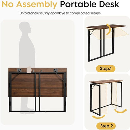 alawooder Folding Desk - 31.5" Wood Top Foldable Desk for Small Spaces | No Assembly Required Compact Desk for Home Office, Writing, and Study