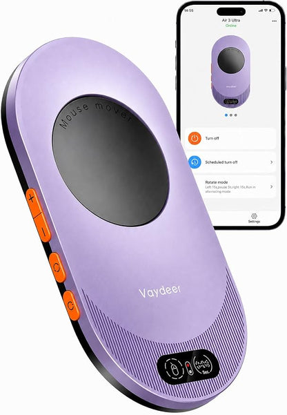 Vaydeer Air 3 Ultra Mouse Mover with APP, Ultra Slim Mouse Jiggler with Timer Function, Undetectable & Noiseless, Simulates Realistic Mouse Movement, Driver-Free, Keeps PC Active (Dark Purple)