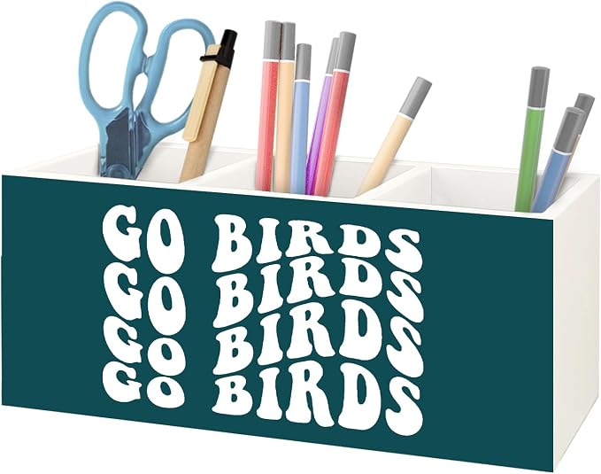 Football Fan Gifts Green Wooden Pen Pencil Holder for Office Desk Accessories, Gifts for Football Lovers Players, Go Birds Makeup Brush Toothbrush Holder Organizer