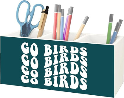 Football Fan Gifts Green Wooden Pen Pencil Holder for Office Desk Accessories, Gifts for Football Lovers Players, Go Birds Makeup Brush Toothbrush Holder Organizer