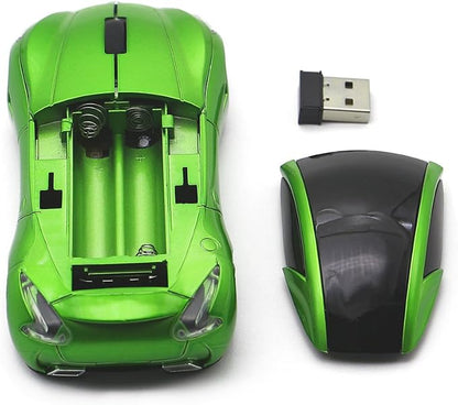 Ai5G Race Car Mouse Wireless Sports Car Shaped Mouse 2.4GHz LED Light Shining Surface Decoration Desktop Laptop Computer Mice Optical (Green)