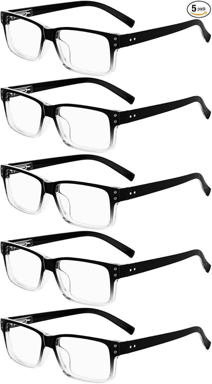 Eyekepper Vintage Reading Glasses for Men - 5 Pack Spring Hinges Classic Readers - Black-Clear Frame +2.00