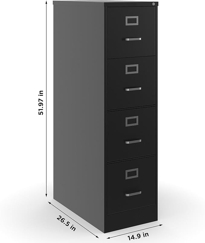 Staples Vertical File Cabinet for Letter/Legal Files, 4-Drawer, Letter/Legal Compatible, Black
