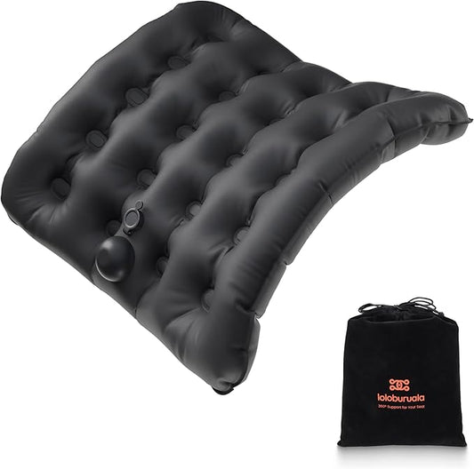 Lumbar Support Pillow, Inflatable Seat Cushion, Lightweight Car Back Cushion, Portable Chair Seat & Back Cushions for Office, Outdoor, Flight, Workplace, Black Stadium Cushions with TPU