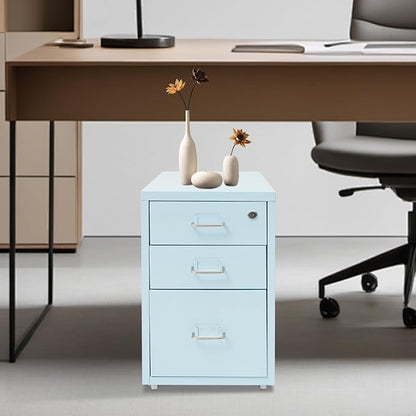 Mobile File Cabinet with 3 Drawers, Metal Filing Cabinet with Lock Vertical Storage Under Desk for Home Office Fits Legal Letter Document