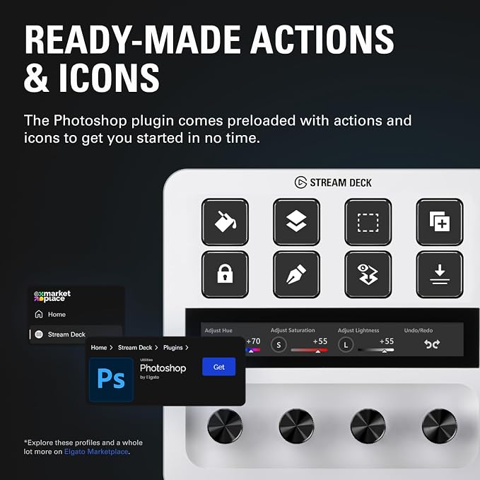 Elgato Stream Deck + White, Audio Mixer and Studio Controller | LCD keys, dials and touch strip, Compatible with Zoom, Teams, Office apps, Unlocks Wave Link mixing, Works Mac and PC