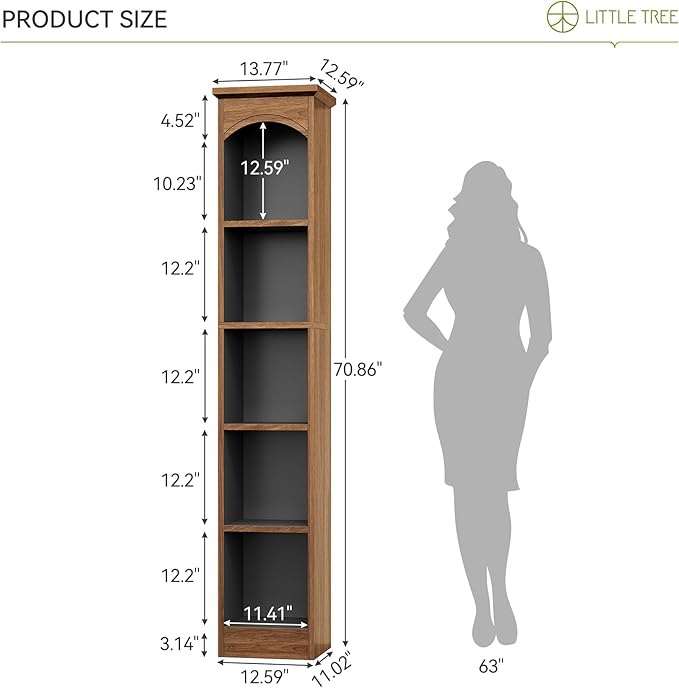 LITTLE TREE 70.9" Tall Bookshelf, 5-Tier Open Bookcase with Cubes, Bookshelves with Storage Space, Freestanding Narrow Bookcase for Home Office, Brown, 2 Pack