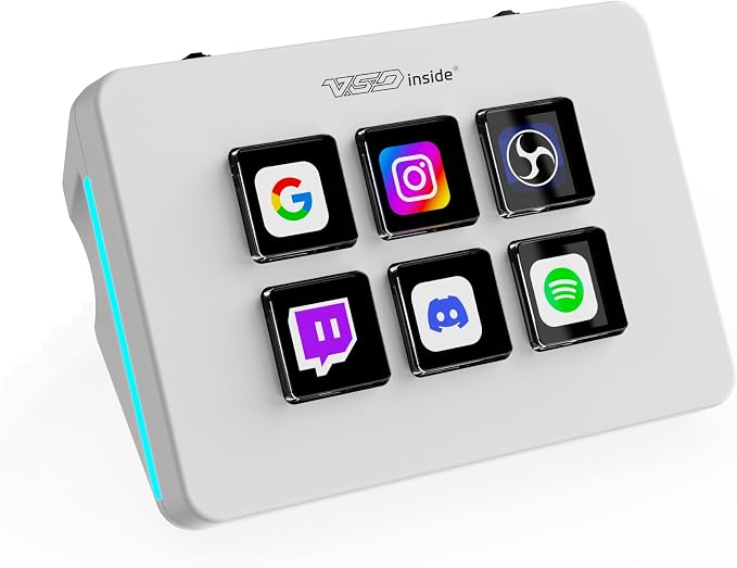 Mini Stream Controller Deck, Gaming Streaming Macro Pad Keypad, Shortcut Keyboard with 6 Programmable LCD Keys, Customizable Icons & RGB Light, USB Soundboard for Video Editing, OBS, PC, Mac