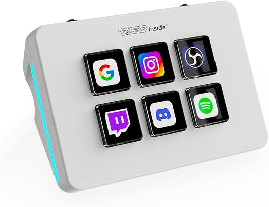 Mini Stream Controller Deck, Gaming Streaming Macro Pad Keypad, Shortcut Keyboard with 6 Programmable LCD Keys, Customizable Icons & RGB Light, USB Soundboard for Video Editing, OBS, PC, Mac