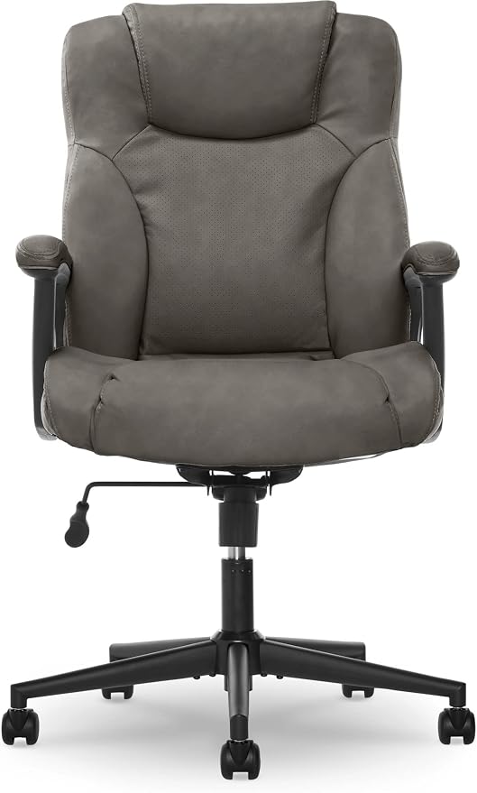 Serta Connor Executive Office Chair, Ergonomic Computer Chair with Layered Body Pillows, Contoured Lumbar, Adjustable Seat Height, Bonded Leather, Gray