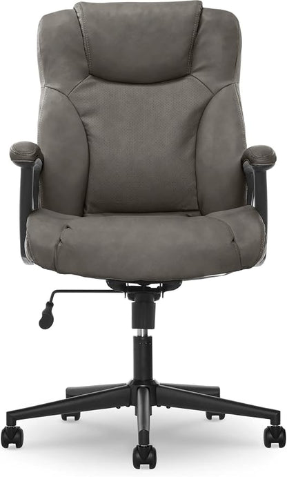 Serta Connor Executive Office Chair, Ergonomic Computer Chair with Layered Body Pillows, Contoured Lumbar, Adjustable Seat Height, Bonded Leather, Gray