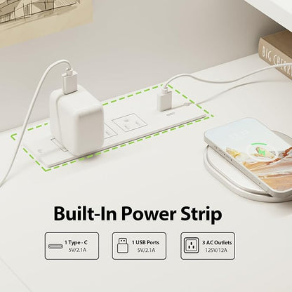 Agilestic L-Shaped Electric Standing Desk, 63x55 Inch Ergonomic Adjustable Height Desk with Storage, Stand Up Corner Desk Sit Stand Computer Table Power Outlet & LED Lights, Office Table, White