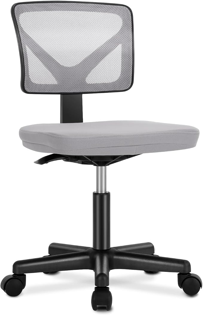 DUMOS Small Office Chairs with Wheels, Ergonomic Adjustable Home Desk Swivel Rolling Task Chair No Arms, Comfy Mesh Mid Back Computer Work Vanity Desk Chairs for Small Spaces, Dark Grey