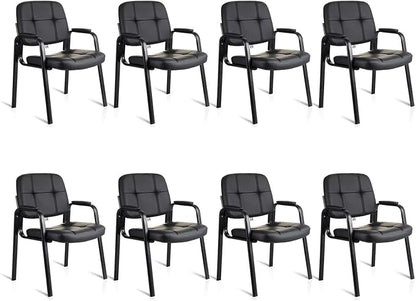 CLATINA Waiting Room Chairs with Padded Arms Leather Guest Chair no Wheels for Office Reception and Conference Desk with Sled Base Black, 8PK