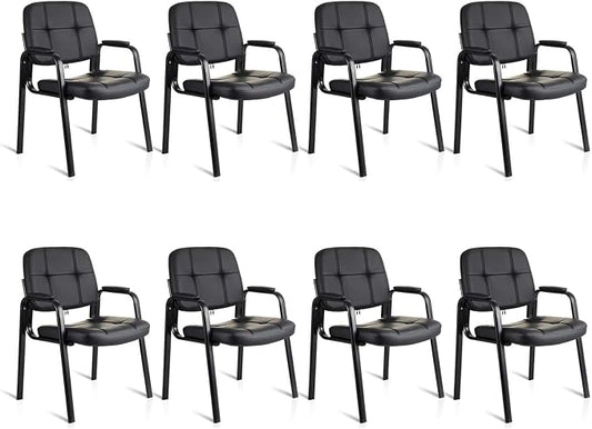 CLATINA Waiting Room Chairs with Padded Arms Leather Guest Chair no Wheels for Office Reception and Conference Desk with Sled Base Black, 8PK