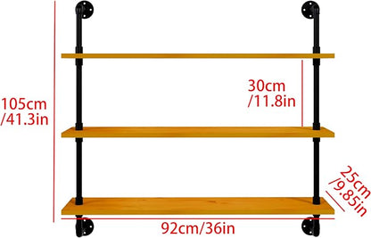 HDDFER Industrial Pipe Wall Shelves - 36" Rustic Natural Oak Solid Wood Shelf, 9.85" Deep Industrial Pipe Floating Shelving for Farmhouse Rustic Decor, Sturdy Storage for Books/Plants/Toiletries