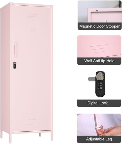 Steehoom Metal Storage Cabinet for Employees, Pink Locker, Lockable File Cabinet, Utility Tall Cabinet with 3 Shelves for Living Room, School, Office, Garage, Entryway (Pink, H59.06'')