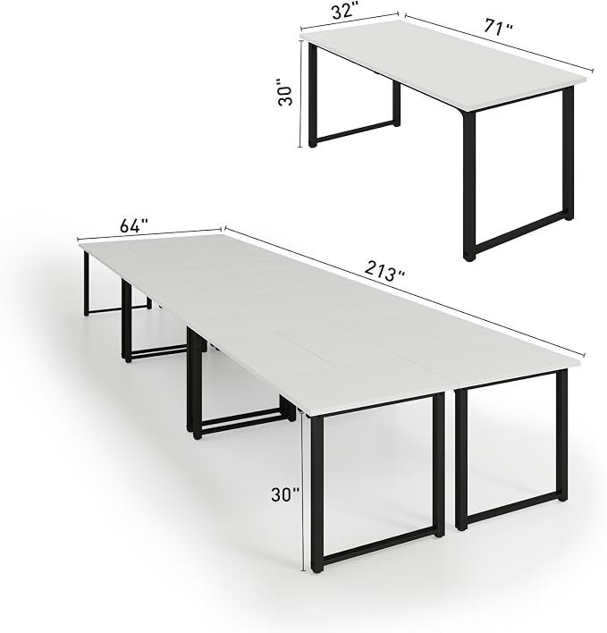 Bonzy Home 18FT Conference Table Set of 6, Modern Large Meeting Table Office Desks for 22 Person, Long Rectangle Table with Sturdy Metal Frame, 213" D x 64" W x 30" H, White