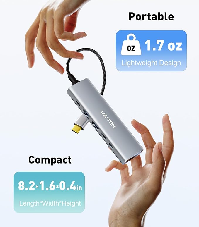 UANTIN USB-C Hub (6-in-1) Multiport Adapter with 10Gbps USB C 3.2 & USB-A 3.2 4K HDMI, 100W Power Delivery, USBC Dongle for MacBook Pro/Air, iPad Pro, ThinkPad, iMac and More