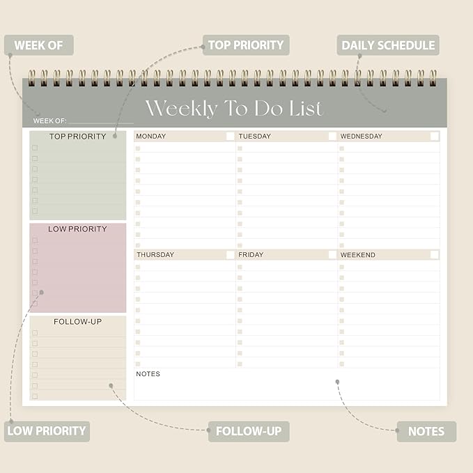 Weekly To Do List Notepad, Undated Planner with 52 Sheets (8.5''x11'') | Desk Accessories and Supplies, Women & Man, Home School & Work