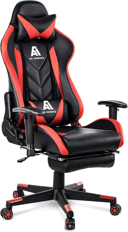 AA Products Gaming Chair High Back Ergonomic Computer Racing Chair Adjustable Office Chair with Footrest, Lumbar Support Swivel Chair - Red