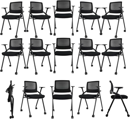 20 Pack Foldable Office Chairs with Wheels, Mesh Back, Arms and Portable - Folding Office Chairs Stackable for Conference Room Chair, Office Guest & Reception & Meeting Chair - (Black) 300 lbs.