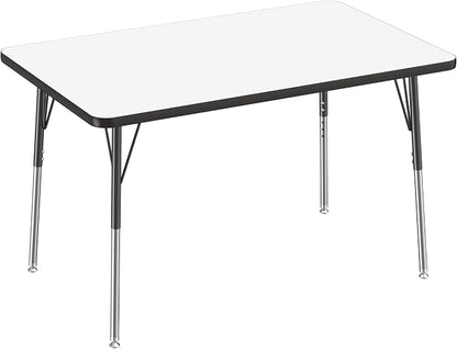 FDP Dry-Erase Rectangle Activity School and Office Table (30 x 48 inch), Standard Legs with Swivel Glides, Adjustable Height 19-30 inches; Quick Ship Single Box - Whiteboard Top and Black Edge