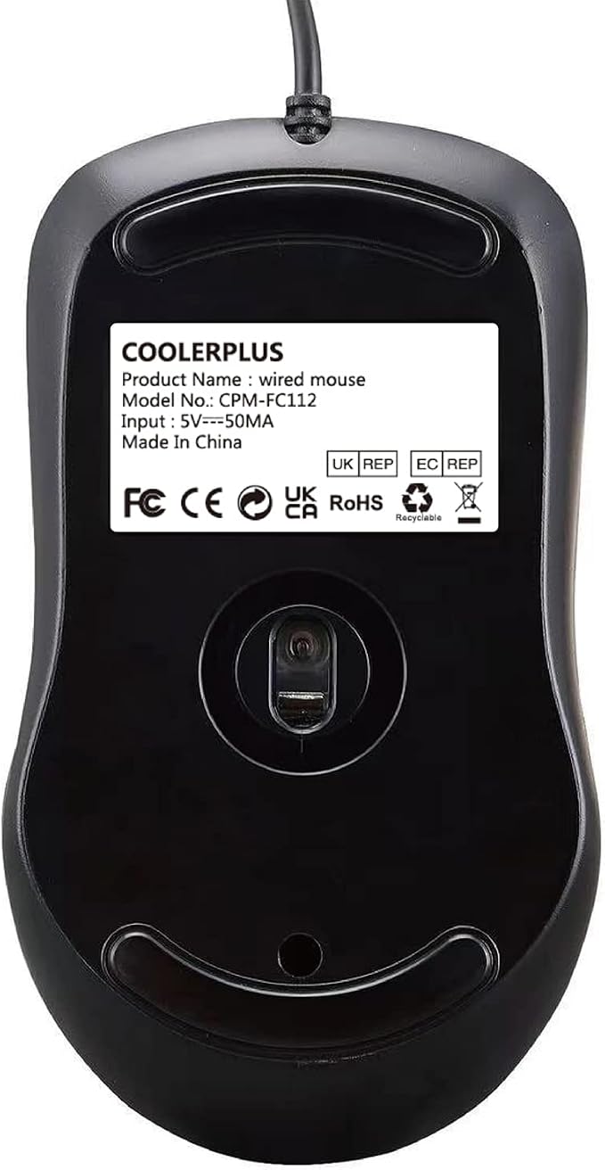 COOLERPLUS FC112 USB Optical Wired Computer Mouse with Easy Click for Office and Home, 1000DPI, Premium and Portable,Compatible with Windows PC, Laptop, Desktop, Notebook (Black)