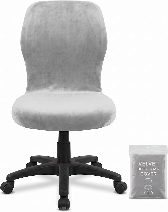 Deisy Dee Velvet Stretch Armless Office Chair Covers - Colorful Stretch Slipcover for Desk Chairs (Sliver)
