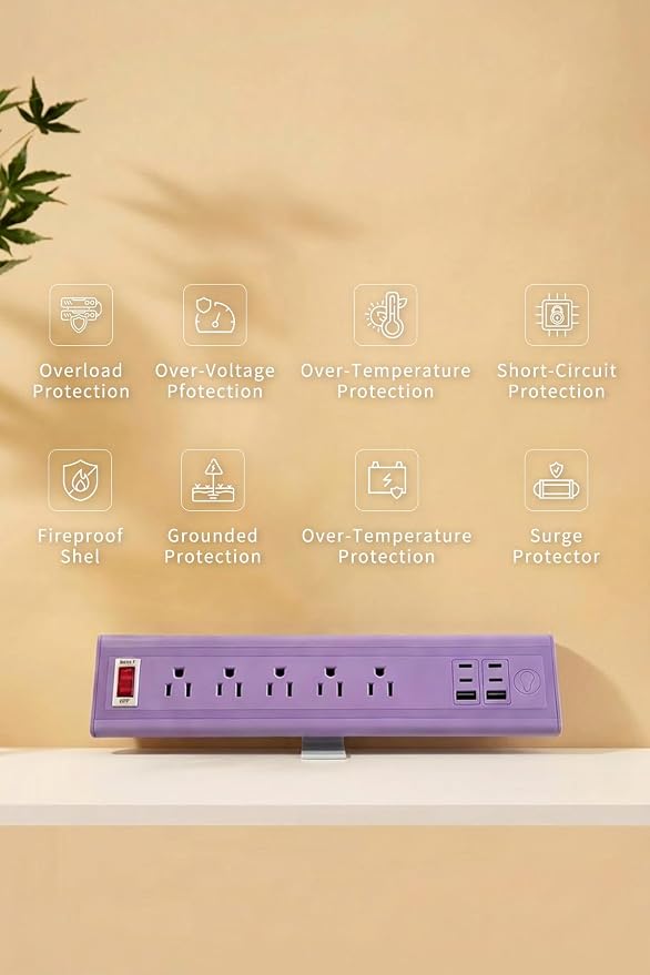Desk Clamp Power Strip with Nightlight, 40W Fast Charging, 6FT Extension Cord, 4x20W USB-C & 2 USB Ports, 5 AC Outlets, Fits 1.69-Inch Table Edges