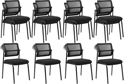 CLATINA Stackable Mesh Office Chair with Wheels Armless Guest Waiting Stacking Chair with Ergonomic Lumbar Support, for Conference, Lobby, School, Reception, Black 8Pack