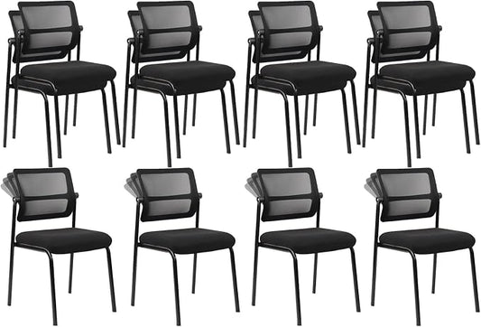 CLATINA Stackable Mesh Office Chair with Wheels Armless Guest Waiting Stacking Chair with Ergonomic Lumbar Support, for Conference, Lobby, School, Reception, Black 8Pack