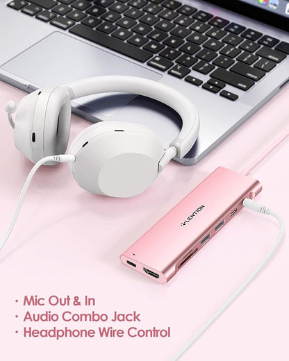 LENTION 3.3FT Long Cable USB C Hub with 4K HDMI, 100W PD, USB 3.0 A&C Data, Card Reader&LED Indicator for MacBook Pro/Air, Dell XPS, HP, Chromebook, Stable Driver Adapter (C37-1M, Rose Gold)