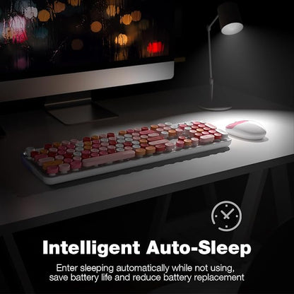 MOFII Wireless Keyboard and Mouse Combo,2.4GHz Retro Full-Size Wireless Keyboard with Number Pad and Cute Wireless Mouse for Computer PC Desktops Laptop WindowsxP/7/8/10 (Lipstick Colorful)