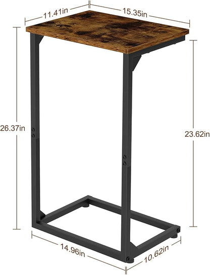 AMHANCIBLE C Shaped End Tables Set of 2, Couch Side Tables that Slide Under Sofa, Slim TV Trays for Living Room and Bedroom, Narrow Space Saving Laptop Workstation, Rustic Brown, HET02BBR