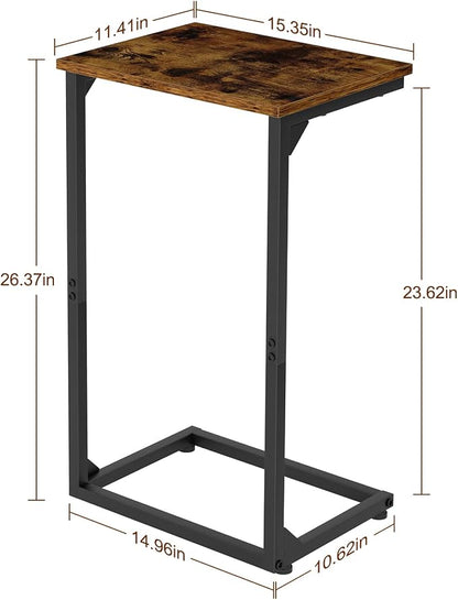 AMHANCIBLE C Shaped End Tables, Couch Side Tables that Slide Under, TV Trays for Living Room, Bedroom, Small Space, Sofa, Brown HET02BBR-1