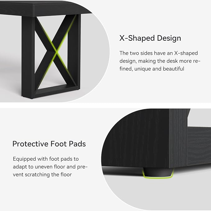 LITTLE TREE 63-Inch Long Computer Desk, Simple Wood Thick Appearance Design, Study Writing Gaming Work Executive Desk for Home Office, Black