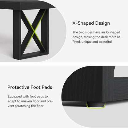 LITTLE TREE 63-Inch Long Computer Desk, Simple Wood Thick Appearance Design, Study Writing Gaming Work Executive Desk for Home Office, Black