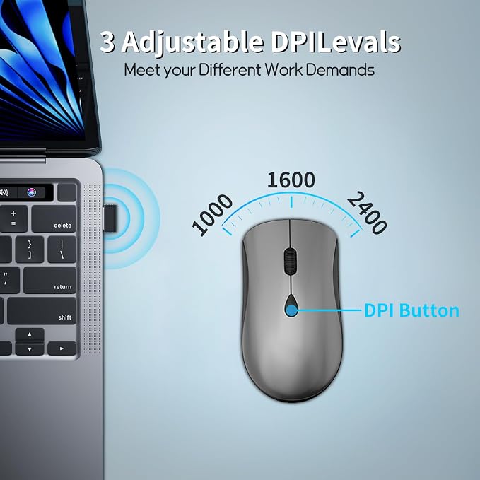Wireless Mouse for Chromebook, Laptop, PC, Macbook, Slim Portable Optical Computer Mouse with USB Mini Receiver, Quiet Click, 2400 DPI, 2.4GHz Cordless Silent Travel Mobile mice -Space Gray & Black