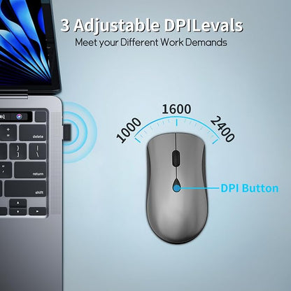 Wireless Mouse for Chromebook, Laptop, PC, Macbook, Slim Portable Optical Computer Mouse with USB Mini Receiver, Quiet Click, 2400 DPI, 2.4GHz Cordless Silent Travel Mobile mice -Space Gray & Black