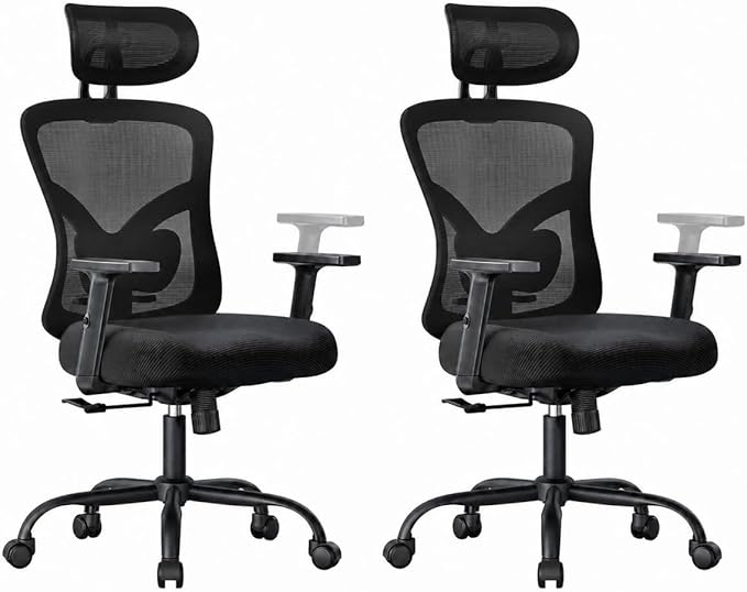 Marsail Ergonomic Office Chair Ergonomic Gaming Chair with Lumbar Support, 2D Headrest, Adjustable Armrests, Contoured Seat Cushion, Computer Desk Chair with Wheels for Home and Office, Pack of 2
