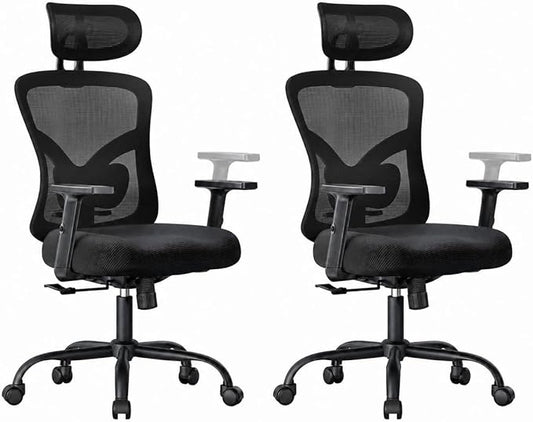 Marsail Ergonomic Office Chair Ergonomic Gaming Chair with Lumbar Support, 2D Headrest, Adjustable Armrests, Contoured Seat Cushion, Computer Desk Chair with Wheels for Home and Office, Pack of 2