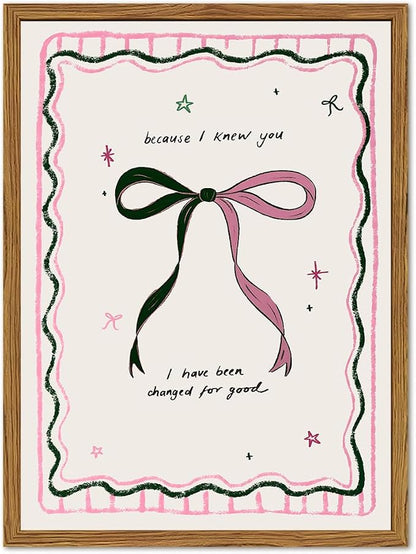 Framed Pink Bow Wall Art, Coquette Preppy Canvas Wall Decor Pictures, Trendy Inspirational Quote Paintings Prints Girly Home Decor Aesthetic for Girls Room Bedroom Dorm 12x16 inch