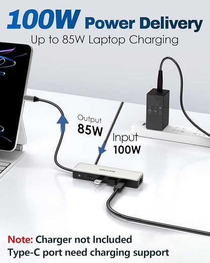 USB C Hub 2.5G Ethernet, WAVLINK 10Gbps USB C Hub Multiport Adapter with 2.5Gb RJ45 Ports, 4K@120Hz HDMI, 3 * 10Gbps USB-A/C, PD 85W, for MacBook Neo/Pro/Air, iPad, Acer, Dell, HP, Lenovo, Asus
