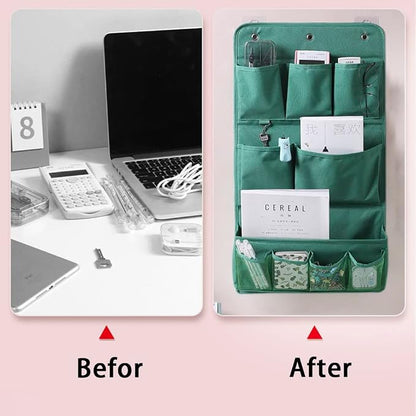 Hanging Organizer with Pockets – Wall & Door Storage Bag with 3 Sticky Hooks – Hanging Storage Organizer for Bathroom, Bedroom, Closet, Dorm, Washing Table (3Layer, Green)