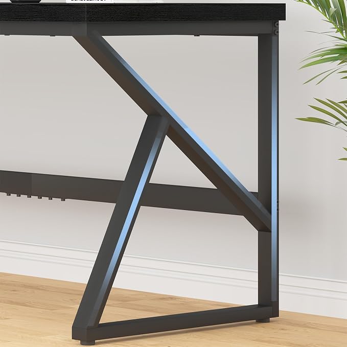 HSH 70 Inch Long Black Desk, Large Metal Wood Computer Desk for 2 Monitors, Modern Home Office PC Laptop Desk for 2 People Executive Writing Work Study Gaming, Simple Bedroom Living Room Black Table
