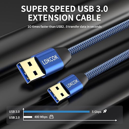 USB to USB Cable 20FT, Durable Braided USB 3.0 Male to Male Type A to Type A Data Transfer Cable, Compatible with Hard Drive, Laptop, DVD Player, TV, USB Hub, Monitor, Camera, Set-Top Box